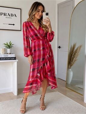 Revolve Milly Wrap Midi Dress with Ruffle Hem